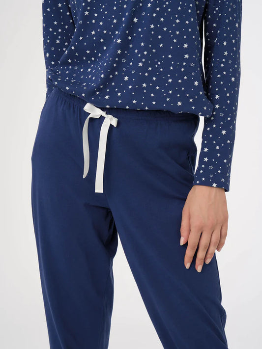 Pigiama Lungo Serafino Jersey di Cotone DF96N1 Prussia