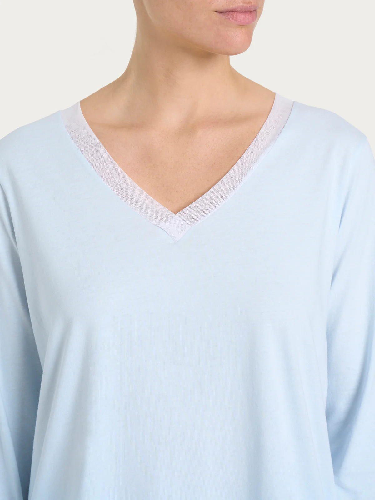 Pigiama Lungo Tinta Unita Scollo a V Jersey di Cotone DP26N2