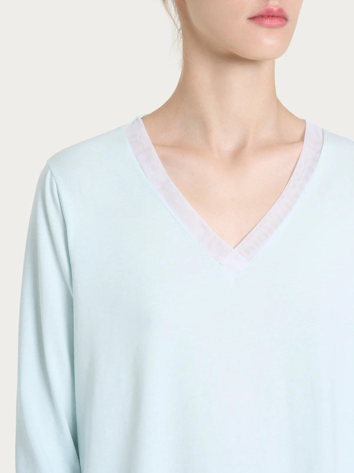 Pigiama Lungo Tinta Unita Scollo a V Jersey di Cotone DP26N2