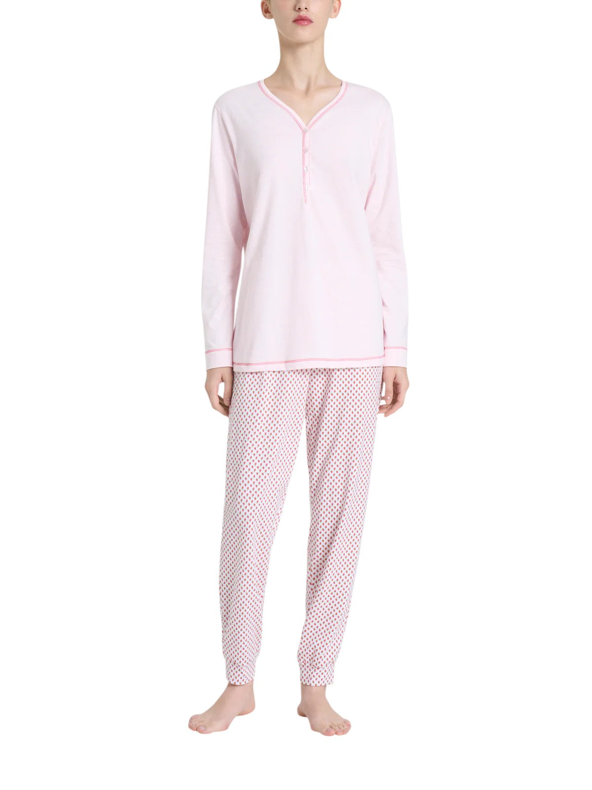 Pigiama Lungo Scollo Serafino Jersey di Cotone DQ12N1