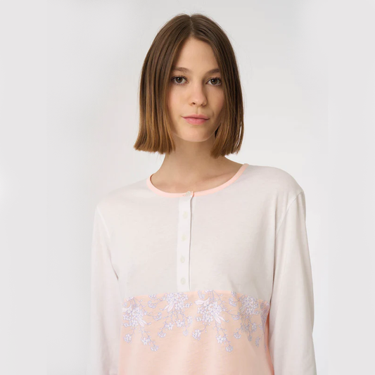 Pigiama Lungo Serafino Jersey di Cotone e Modal DG09N1 Orchidea Ice