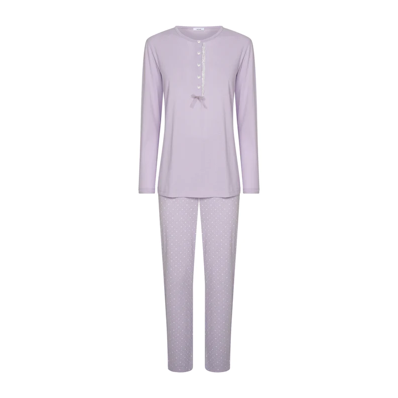 Pigiama Lungo Serafino Jersey di Cotone DG23N1 Agata