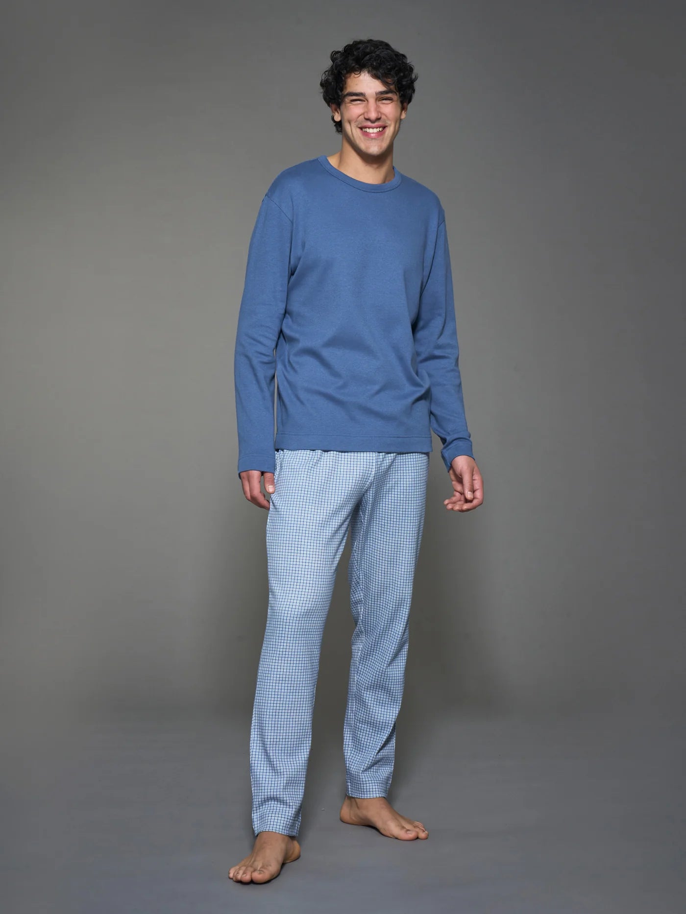 Pigiama Girocollo Caldo Cotone U838NQ Bijou Blue
