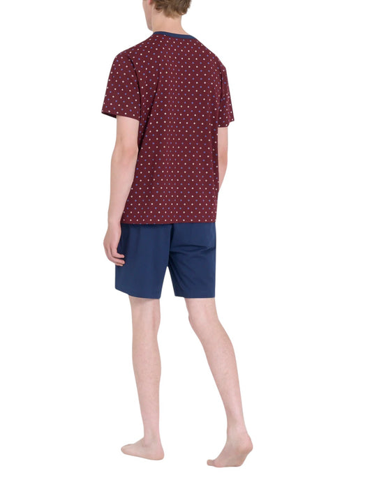 Pigiama Corto Serafino Stile Cravattier in Jersey di Cotone U887ND