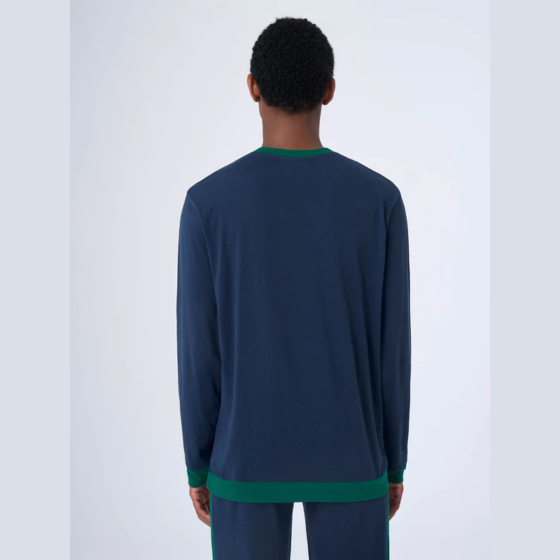Pigiama Lungo Scollo a V Jersey di Cotone U653N2 Marino
