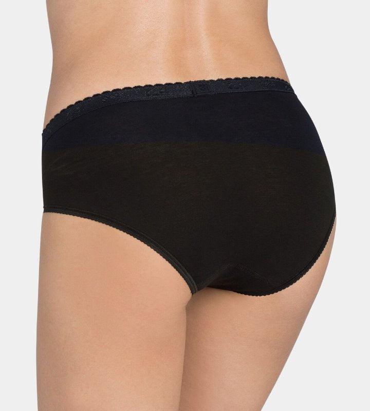Slip da donna nero con bordo in pizzo, vista laterale