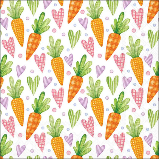 Tovaglioli Easter Carrots and Hearts White
