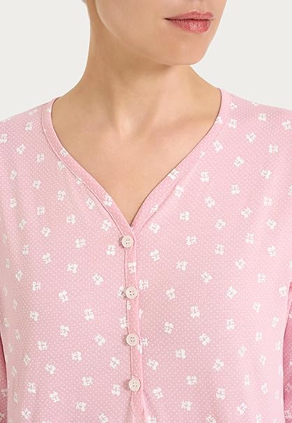Pigiama Lungo Serafino Jersey di Cotone DT04NU
