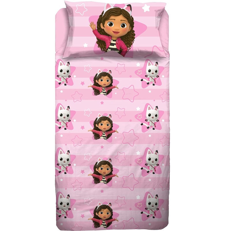 Completo lenzuola Gabby's Dollhouse Hermet singolo in cotone rosa