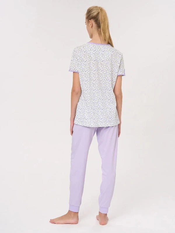 Pigiama Lungo Aperto Jersey di Cotone DM68NU Purple Heather