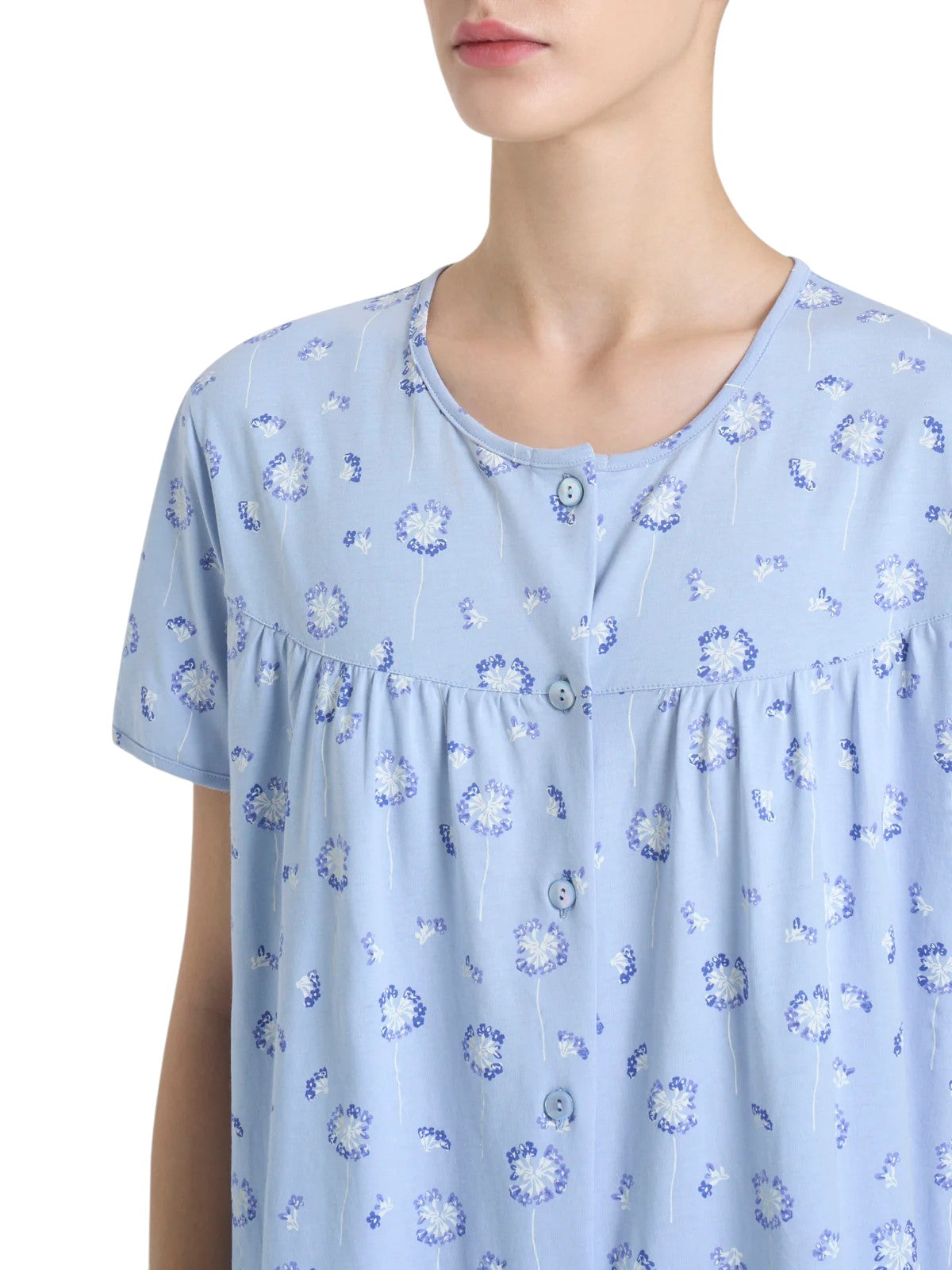 Camicia da Notte Aperta con Arricciatura in Jersey di Cotone DP32NO-M
