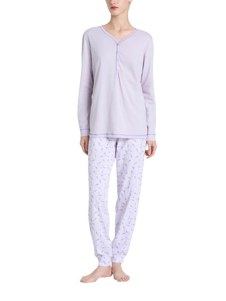 Pigiama Lungo Scollo Serafino Jersey di Cotone DQ12N1