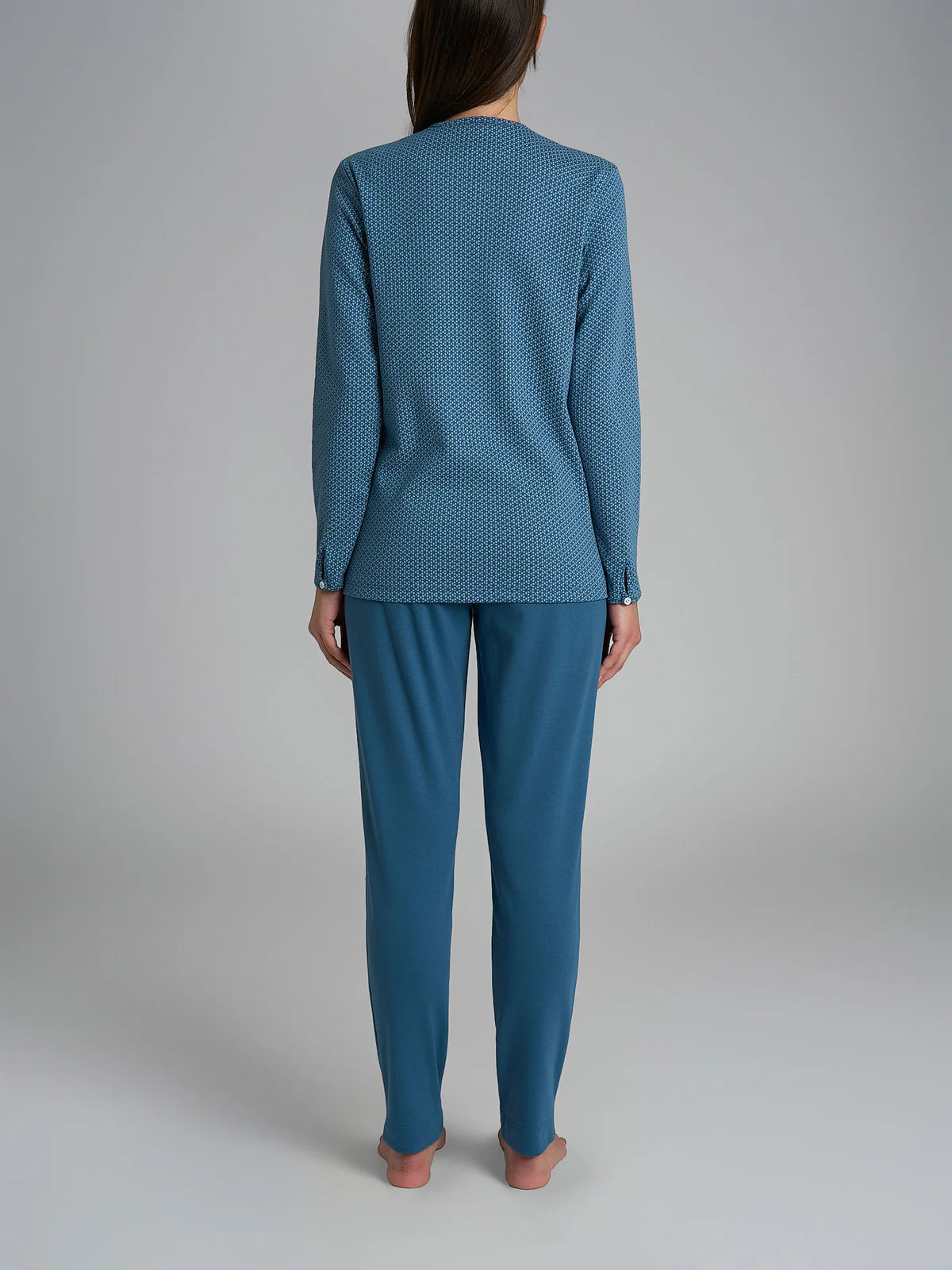 Pigiama Caldo Serafino con Pizzo Interlock di Cotone DR67N1