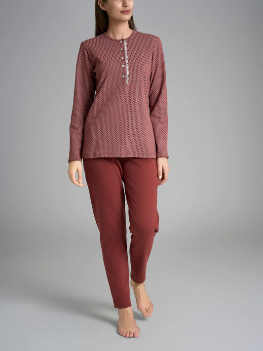 Pigiama Caldo Serafino con Pizzo Interlock di Cotone DR67N1