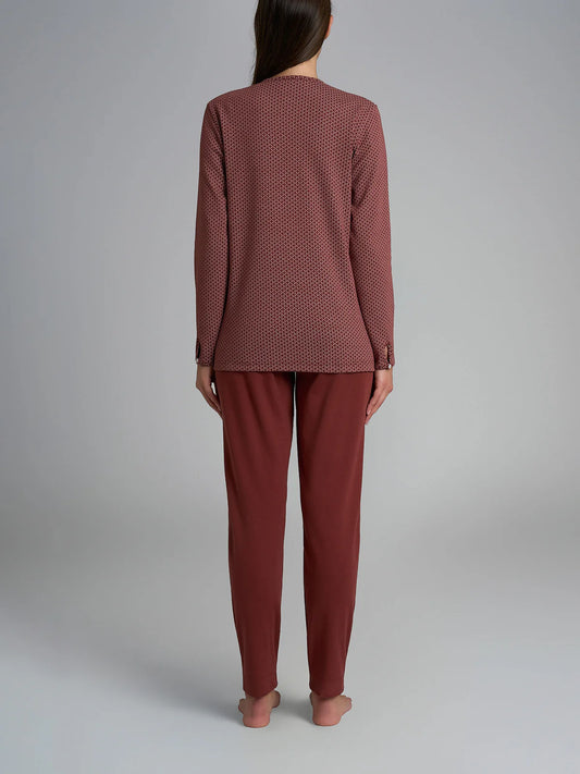 Pigiama Caldo Serafino con Pizzo Interlock di Cotone DR67N1