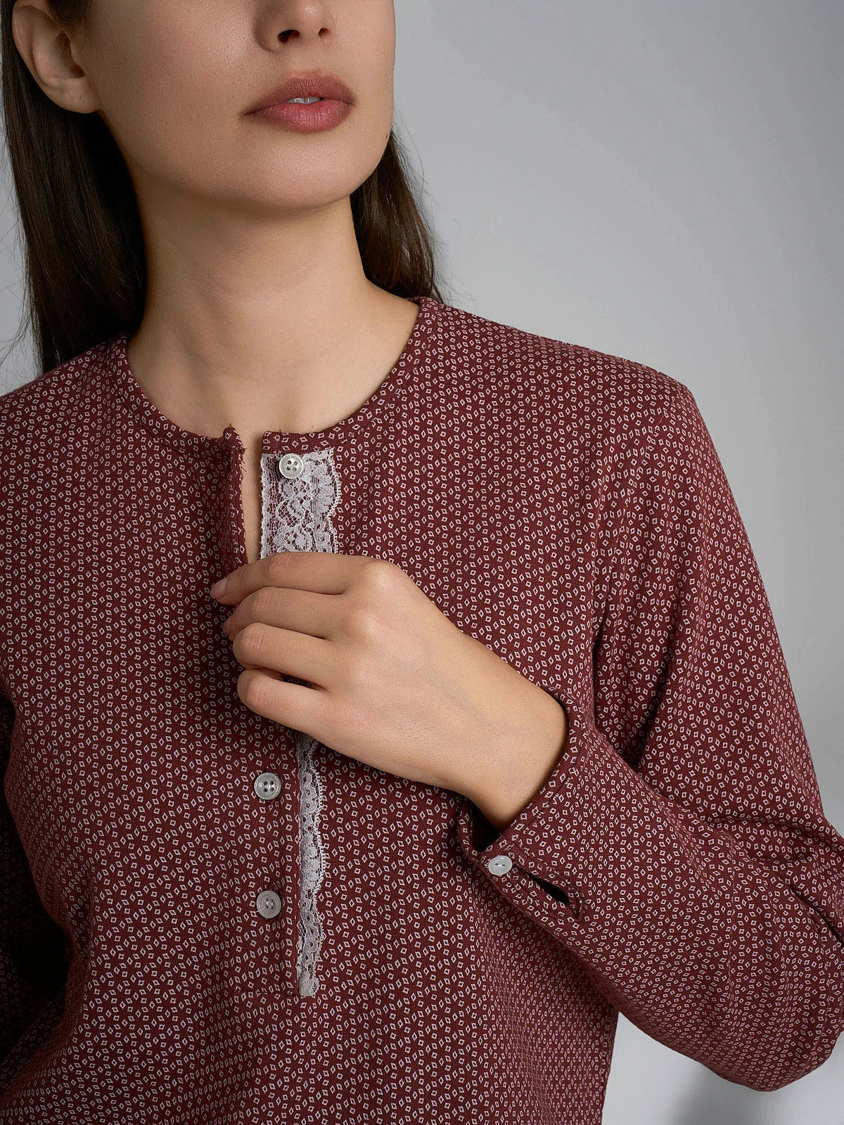 Pigiama Caldo Serafino con Pizzo Interlock di Cotone DR67N1