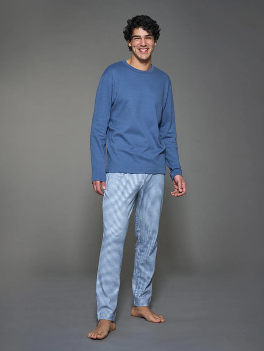Pigiama Girocollo Caldo Cotone U838NQ Bijou Blue
