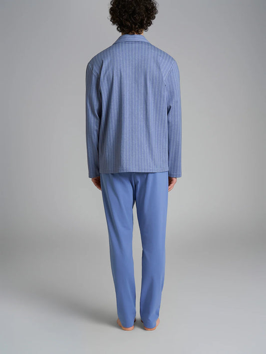 Pigiama Lungo Aperto Spigato Interlock di Cotone U961N7