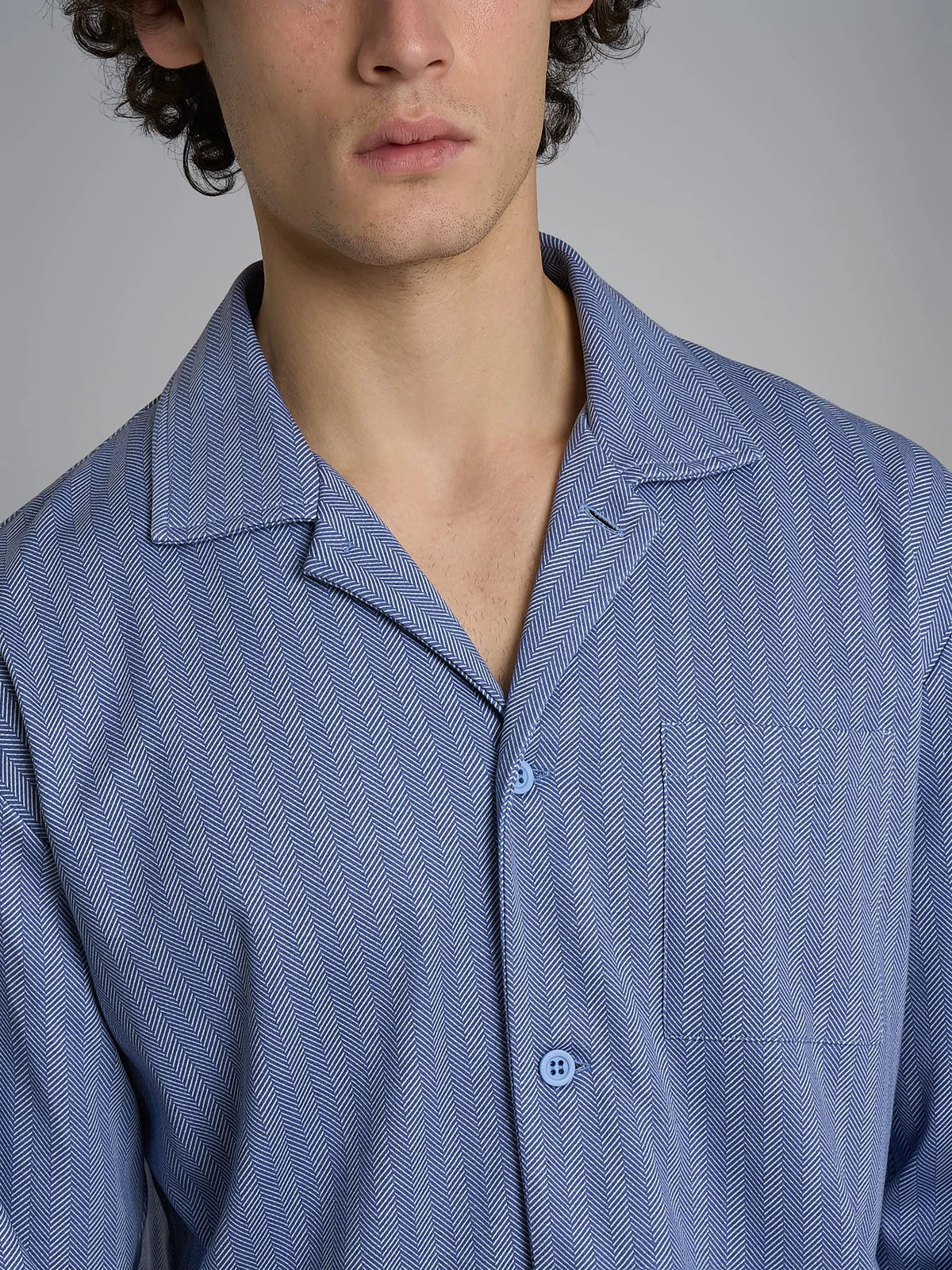 Pigiama Lungo Aperto Spigato Interlock di Cotone U961N7