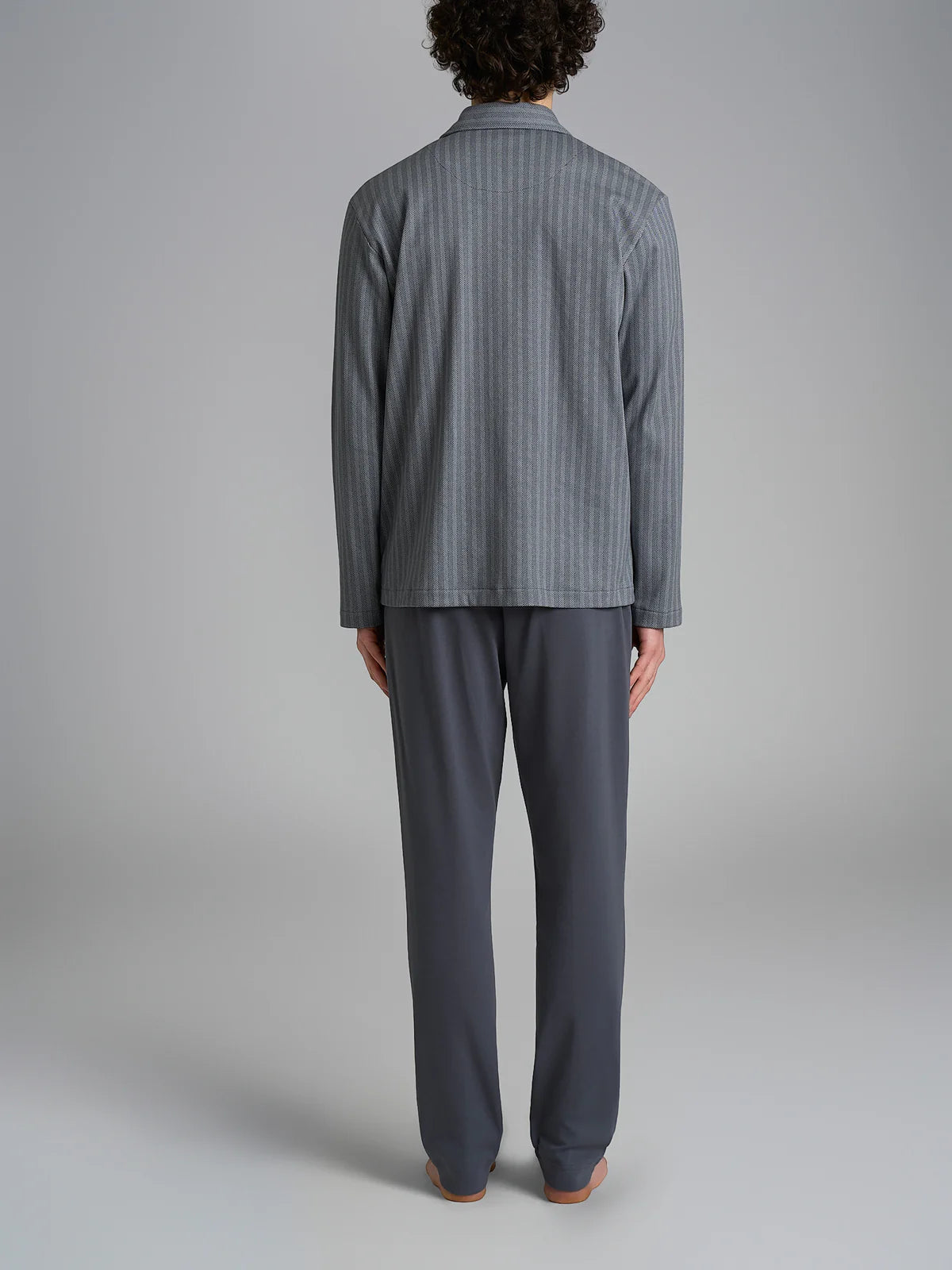 Pigiama Lungo Aperto Spigato Interlock di Cotone U961N7