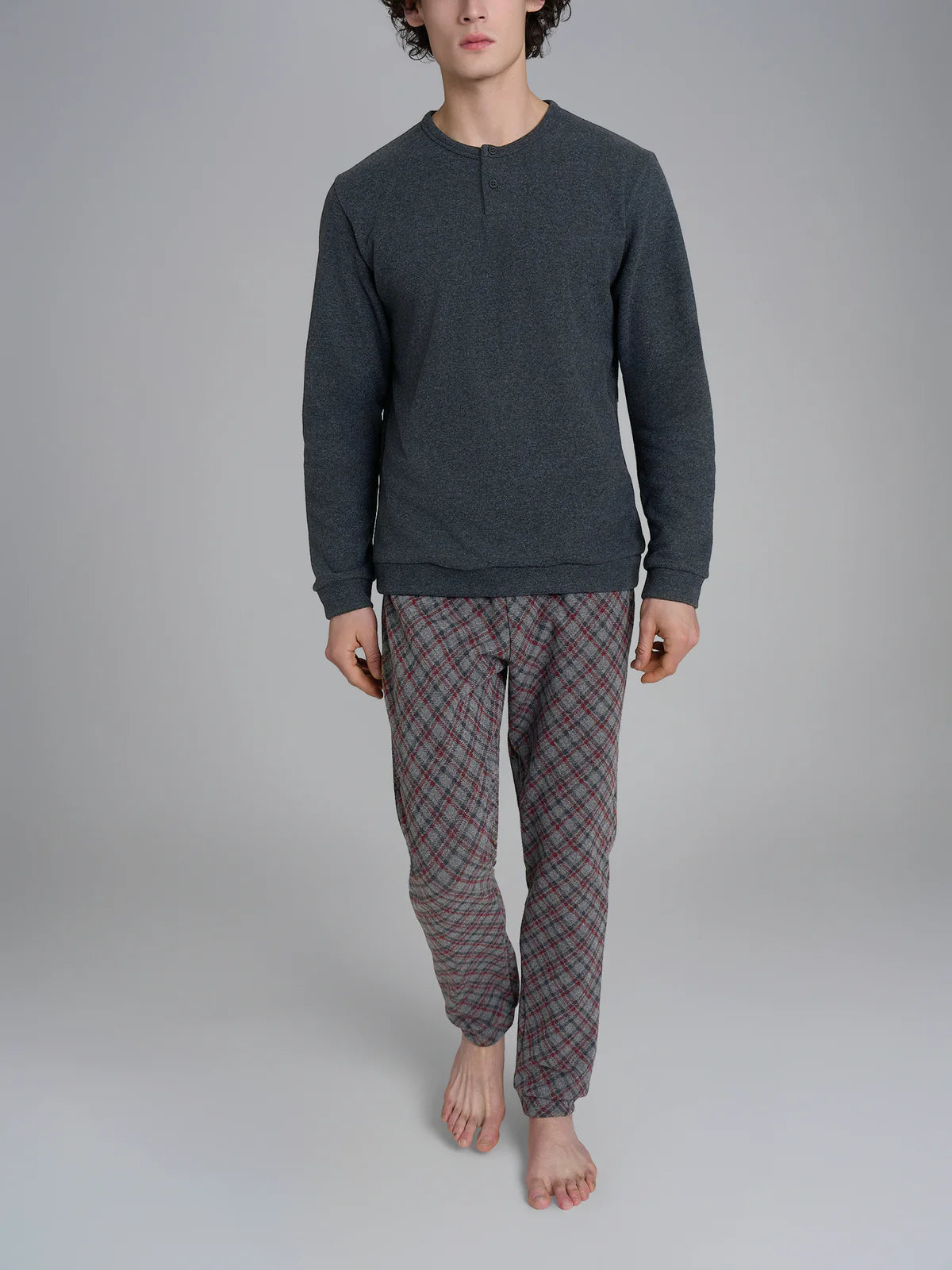 Pigiama Uomo Serafino Cotton Eco Pile Tartan U987N1