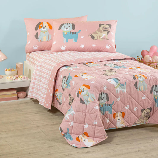Copriletto Trapuntato Kids Cuccioli Rosa