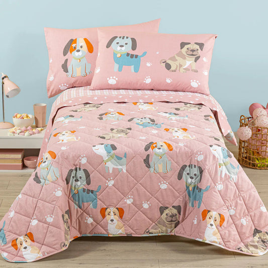 Copriletto Trapuntato Kids Cuccioli Rosa