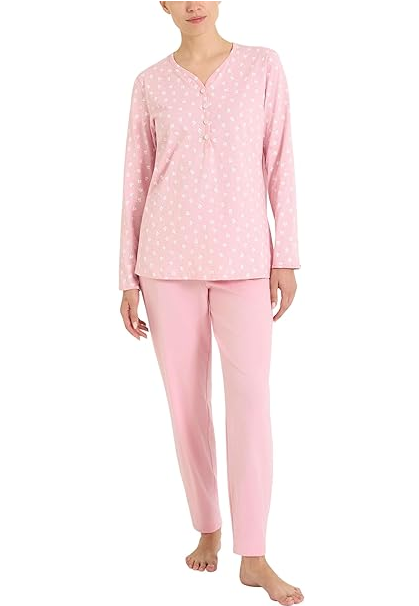 Pigiama Lungo Serafino Jersey di Cotone DT04NU
