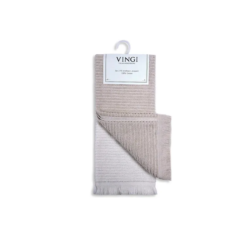 set 2 strofinacci colored microspugna beige vingi.png):
Set 2 strofinacci da cucina Vingi in microspugna di puro cotone jacquard colore beige