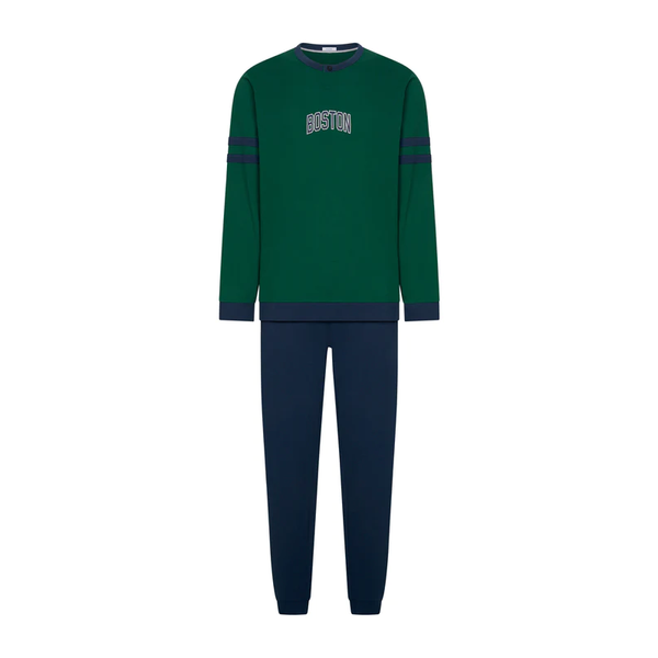 Pigiama Lungo a Serafino Jersey di Cotone U653NQ Evergreen